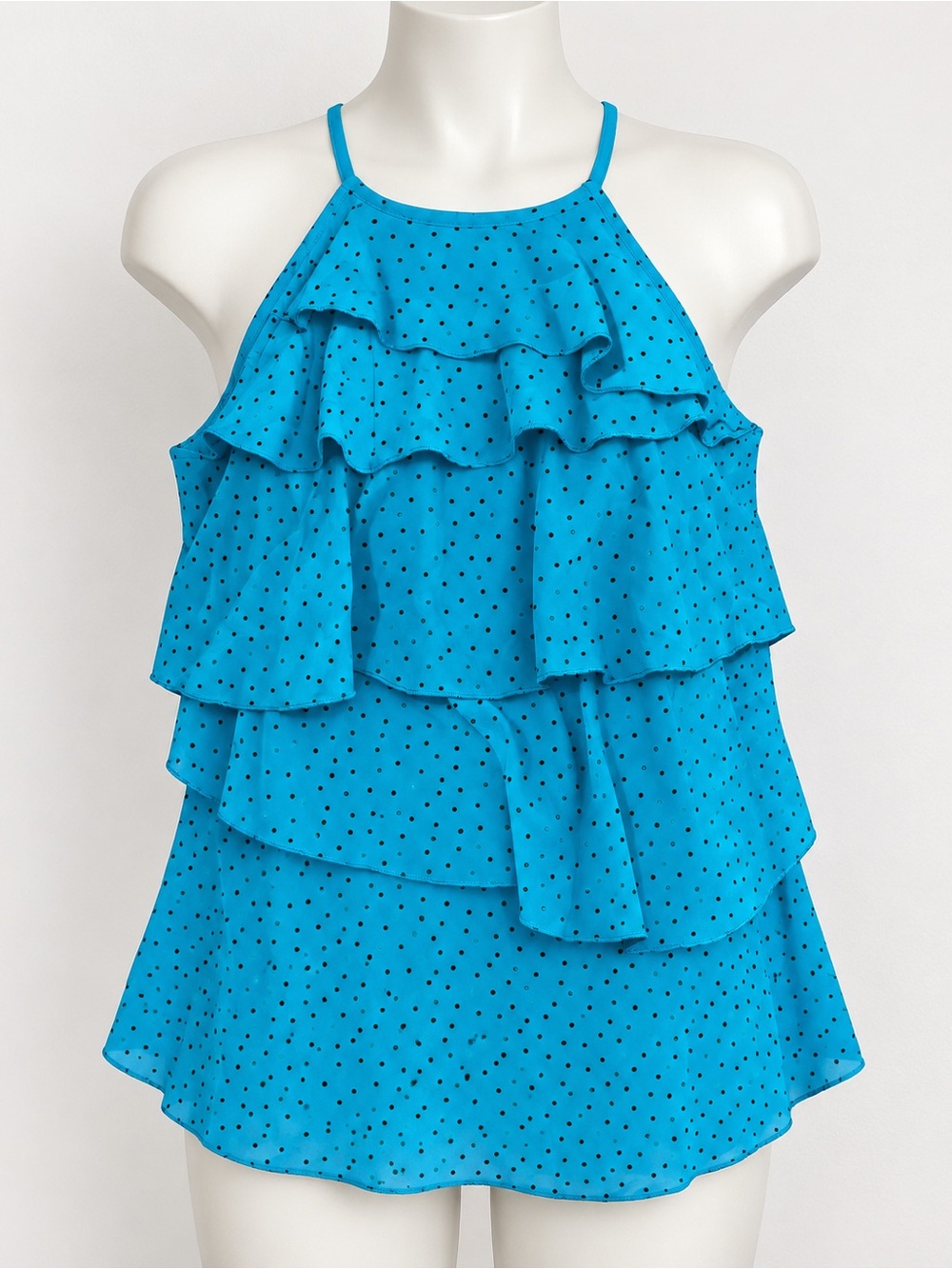 Worthington Turquoise Polka Dot Tiered Ruffle Halter Tank